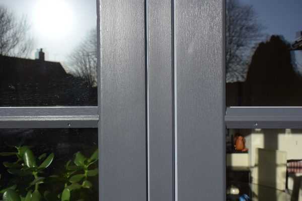anthracite grey pvcu flush sash window close up