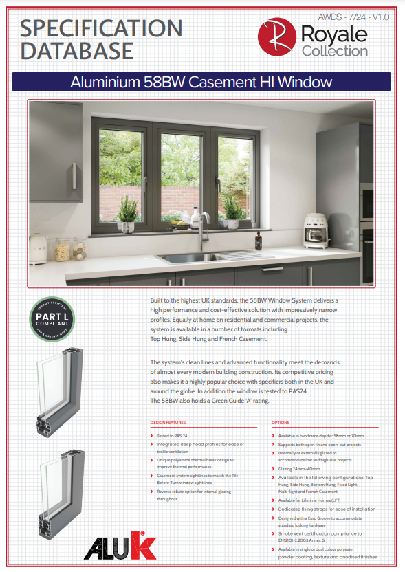 aluminium window data sheet