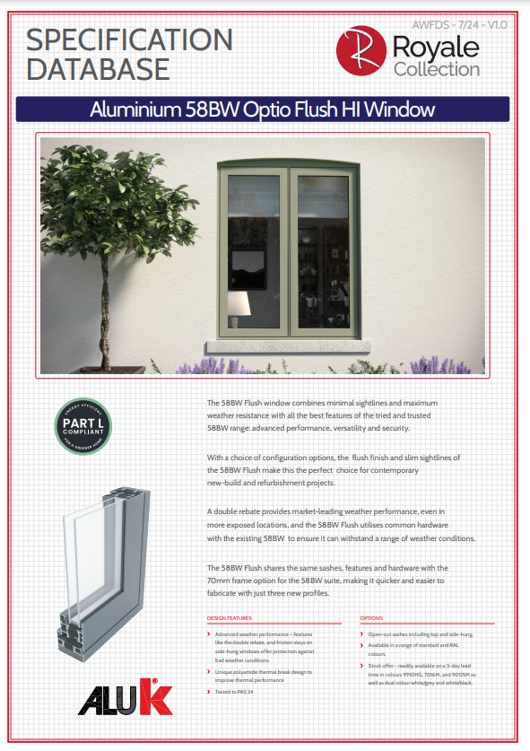 aluminium optio flush hi window specification database