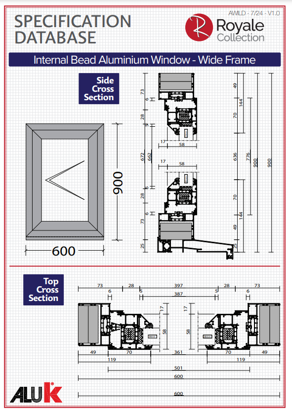 aluminium internal glaze window wide specifications