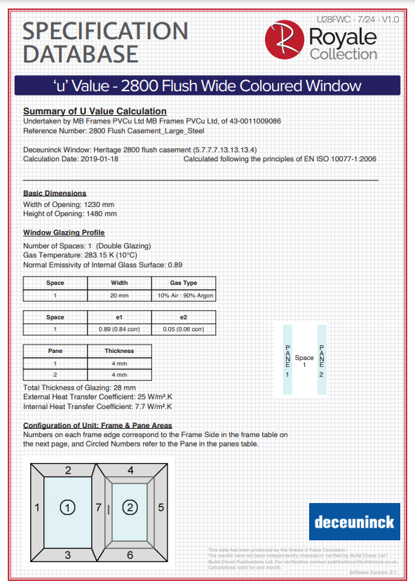 2800 wide flush coloured window specification database