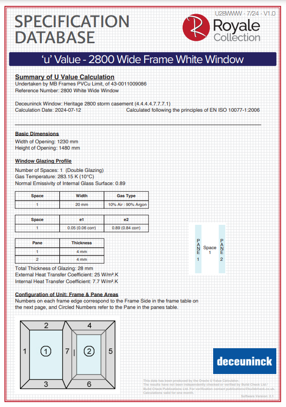 2800 wide frame white window specification database