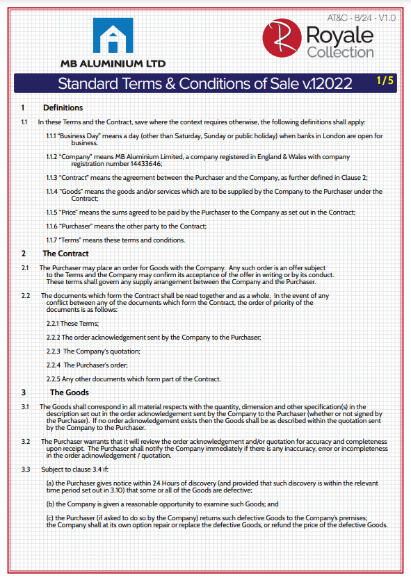 mb aluminium ltd standard terms and conditions