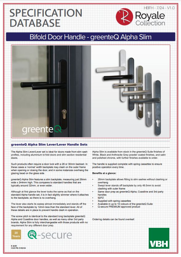 aluminium bifold handle specification database