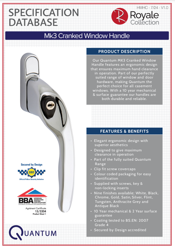 mk3 cranked window handle specification database
