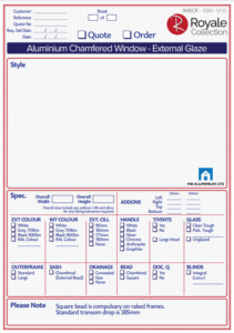 Aluminium Chamfered Window Order Form - MB Frames