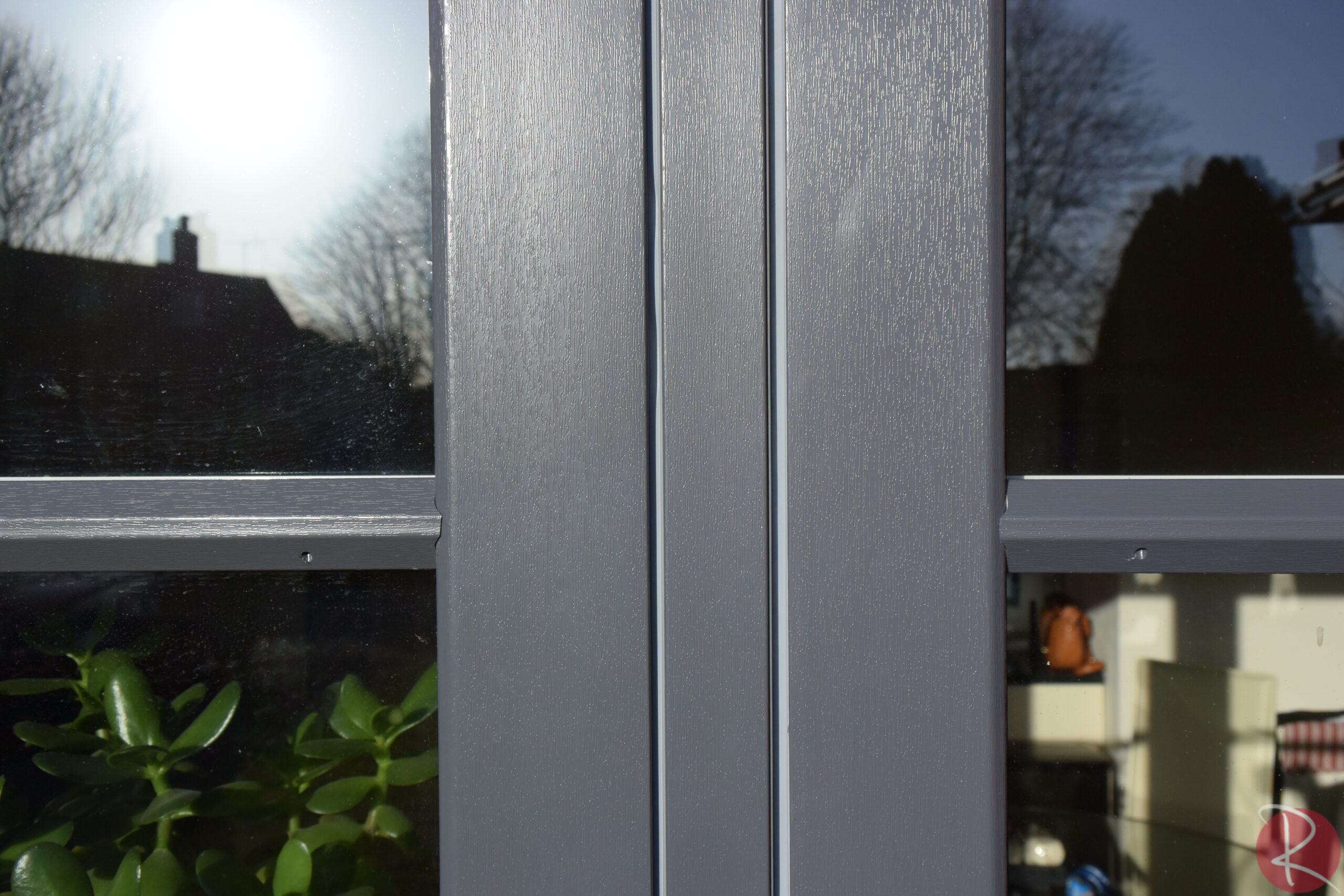 anthracite grey pvcu flush sash window close up